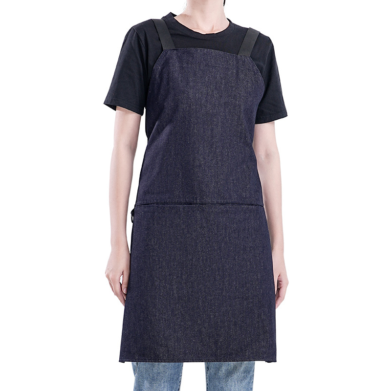 Amazon moda minimalista denim delantal personalizado logotipo leche té horneado camarero ropa de trabajo barista delantal