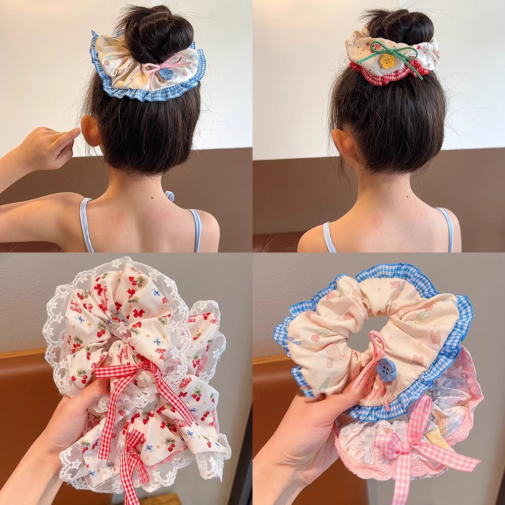 Encaje dulce para niñas, lazo para el cabello, lazo para el cabello, lazo grande para niños, lazo para la cabeza de bola de bebé de alta elasticidad, cuerda para la cabeza