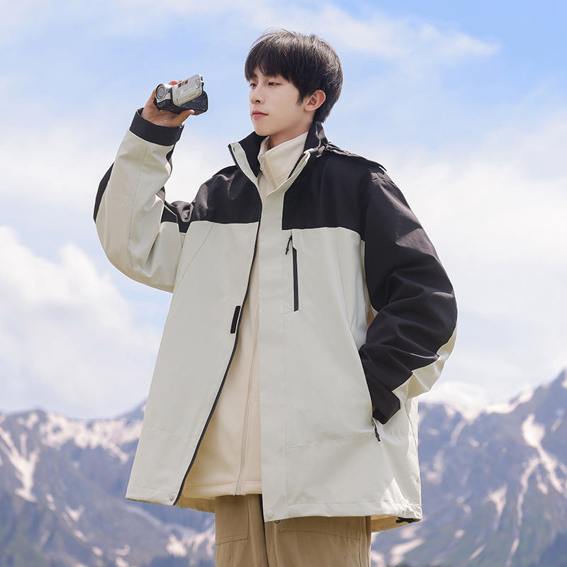 NASA山系户外徒步三合一冲锋衣男士秋冬季新款宽松休闲连帽登山服|undefined