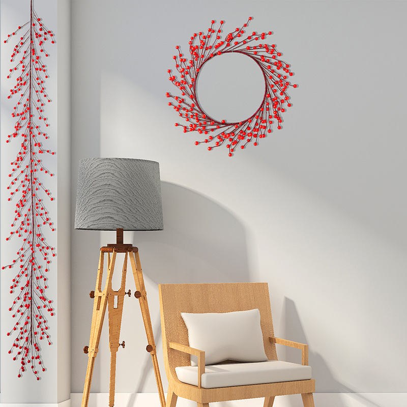 Decoraciones de Navidad baya roja Garland ratán anillo de ratán decoración de Año Nuevo puerta y ventana colgante diseño de vacaciones