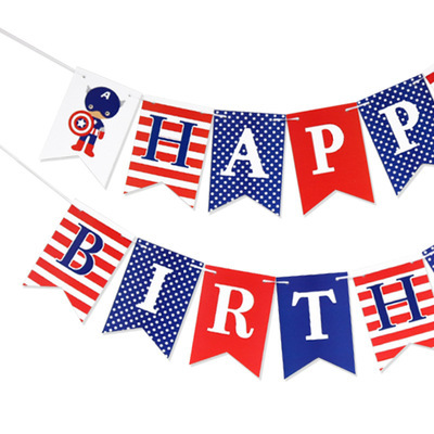 Bebé cumpleaños fiesta decoración fishtail bandera color Capitán América Feliz cumpleaños papel cola de milano tire bandera