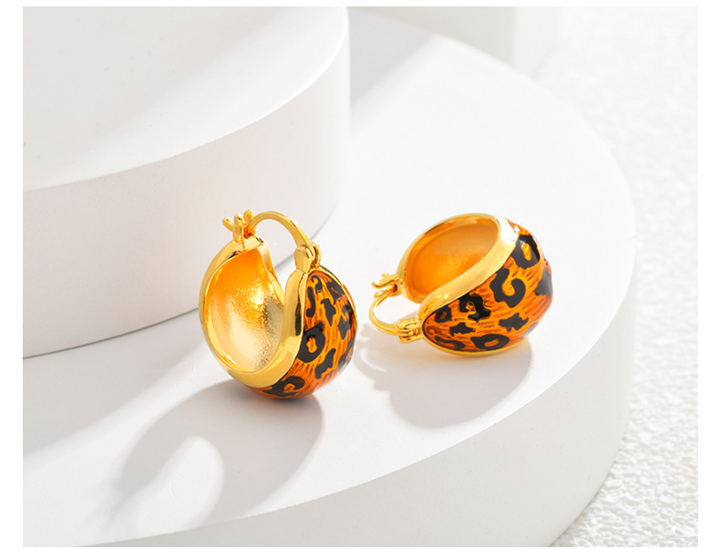 9g Weight Copper Ear Needle Material Earrings, Ear Studs Classification 1 Pair Vintage Style Classic Style C Shape U Shape Leopard Enamel Copper Earrings Ear Studs