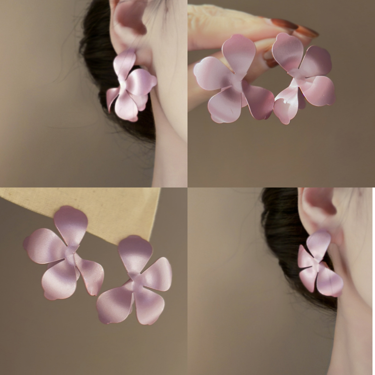 Pendientes de flores mate pintados con aguja de plata Pendientes de temperamento dulce de súper hada coreana Pendientes de lujo ligero Pendientes de alta calidad mujeres