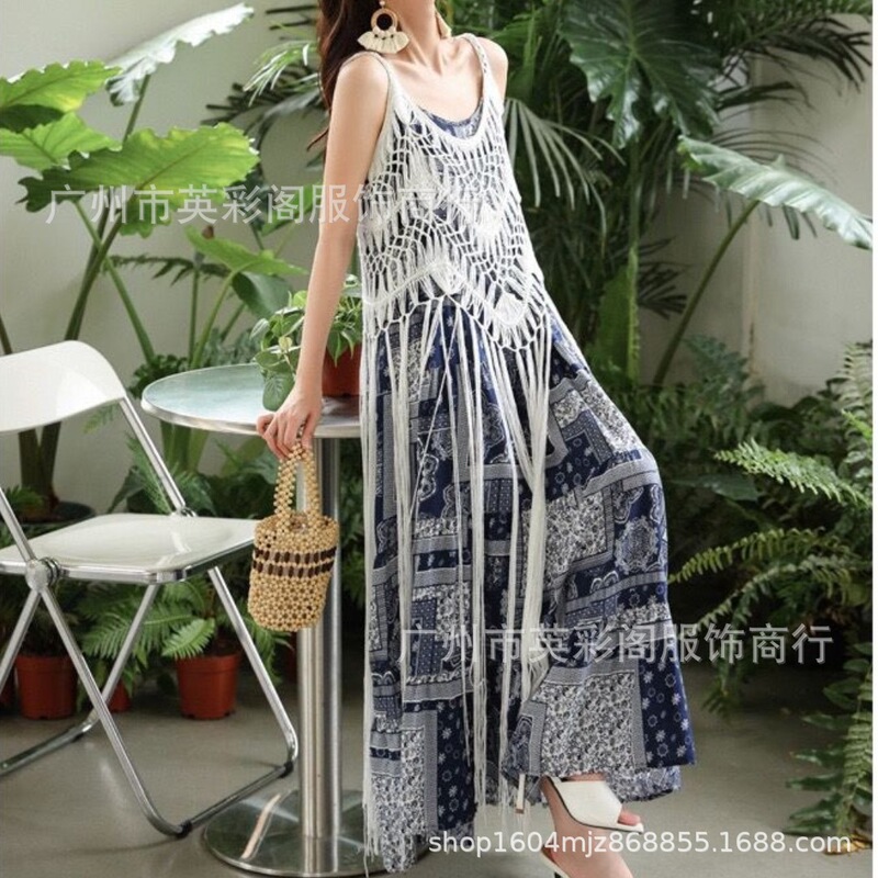 Niche Ethnic Style Retro Design Sense Hollow Casual Slip Top Women's Spring Chic Unique Mid-length Slip Dress