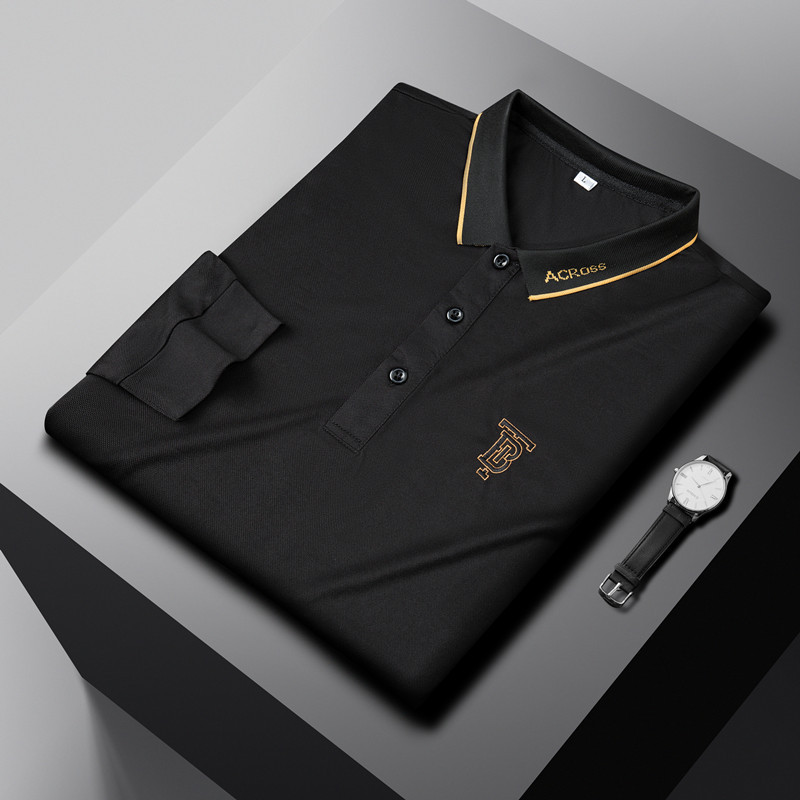 T-shirt à manches longues pour homme, automne, revers brodé, grande taille, polo, homme, affaires, décontracté, couleur unie, hauts_voghion.com