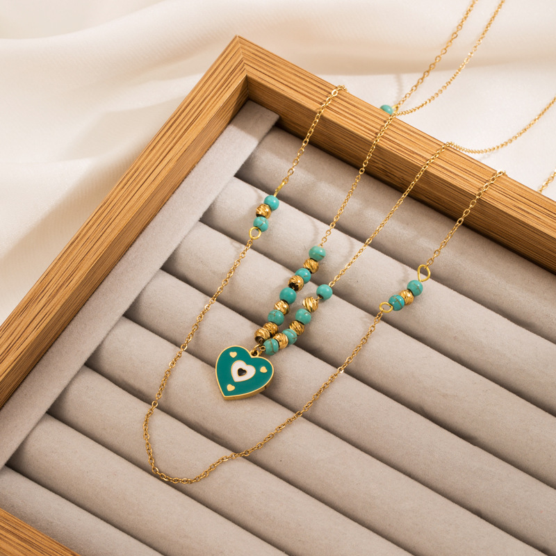 Fashion Heart Shape Titanium Steel Plating Layered Necklaces 1 Piece