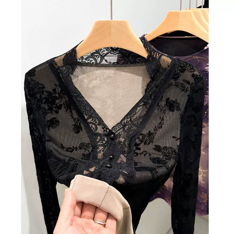 Европейская высококачественная кружевная рубашка с высококачественным стилем и универсальным верхом, облегающая короткая рубашка на весну.