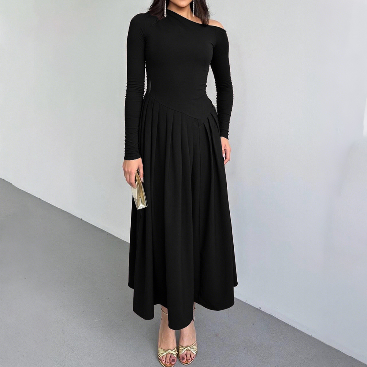 Women's Elegant Long-Sleeve Maxi High Waist Dress