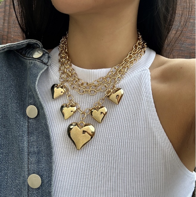 50g Weight CCB Pendant Material Necklace Classification Aluminum Chain Material Paperclip Chain Chain Type 1 Piece Quantity Daily Occasion CCB, Aluminum Material Heart Shape Pattern Women's Gender Plating Design Exaggerated Style Exaggerated Heart Shape CCB Aluminum Paperclip Chain Statement Necklaces Wholesale 1