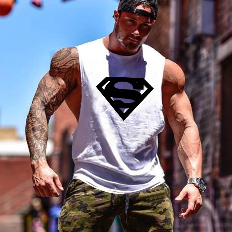 New bodybuilding fitness vest Superman men's sports bodybuilding side large slit loose waistcoat training T-shirt Cotton New bodybuilding fitness vest Superman men's sports bodybuilding side large slit loose waistcoat training T-shirt Cotton