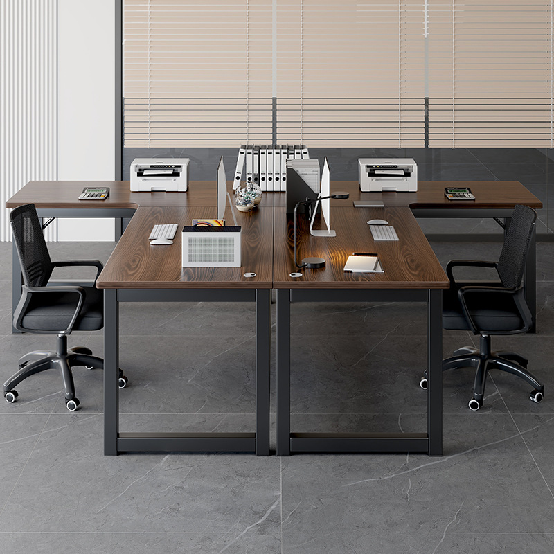 Escritorio de esquina Estación de personal minimalista mesa de oficina y silla combinación simple moderno asiento doble sentado mesa de personal