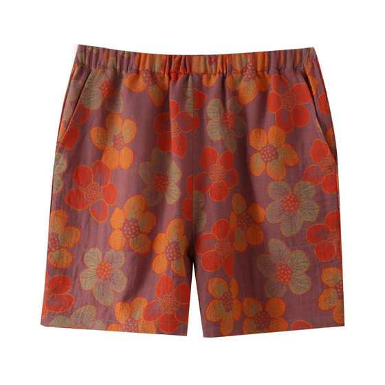 New summer retro jacquard shorts pajama pants thin pure cotton yarn-dyed double-layer yarn three-point pants double-side pocket home pants