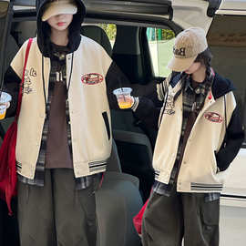 女童外套秋季2025新款休闲运动大儿童韩版字母绣花连帽棒球服风衣