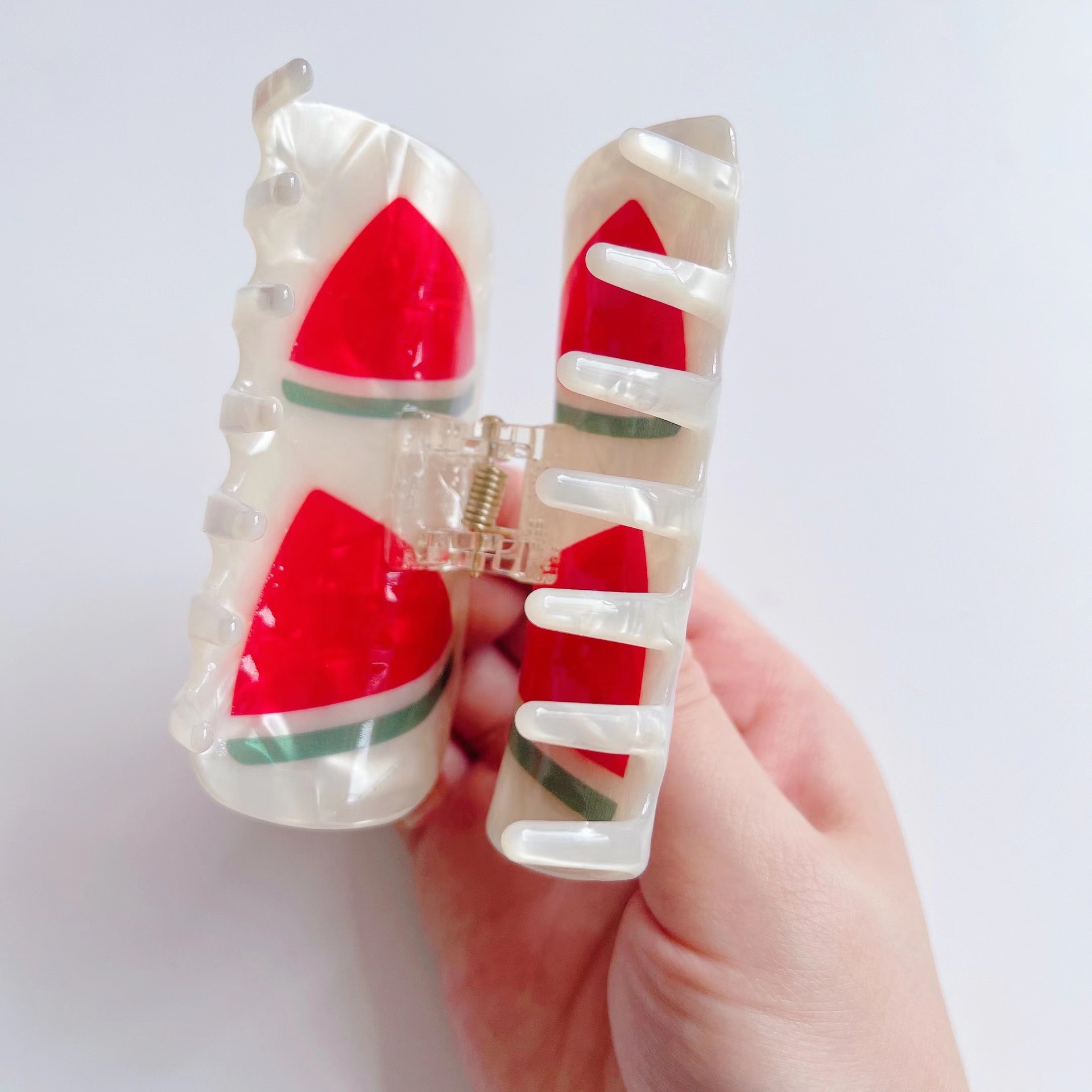 Geometric Pattern Fashion Acetate Color Matching Barrettes Tomato Strawberry Print Grip Clip