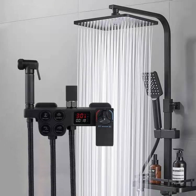 卫生间家用黑色淋浴屏恒温数显花洒套装全铜主体浴霸淋浴器增压