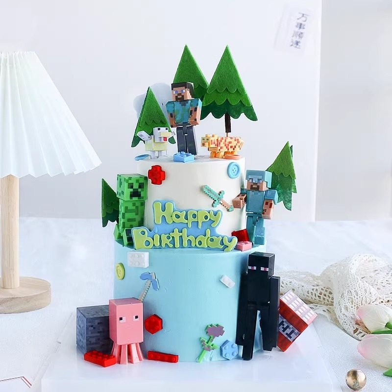 Mi decoración de pastel mundial el tema del cumpleaños del niño bricolaje juguetes de montaje de bloques de construcción el tema del juego de disfraces