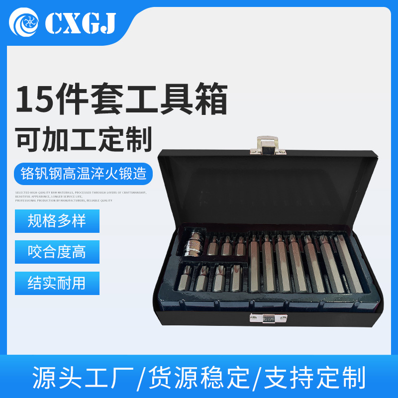 厂家供应15件套旋具头组套梅花星形组套工具汽车维修螺丝批头套装