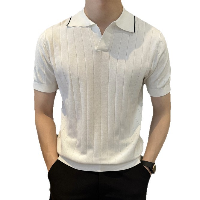 Polo camiseta de punto camiseta de manga corta camiseta hombre gaviota cuello V rayas viejas líneas de hielo de viento de verano fábrica transfronteriza mayorista