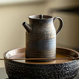 鎏金铁锈手作茶壶创意复古薄胎陶瓷泡茶壶功夫茶具家用分茶壶单壶