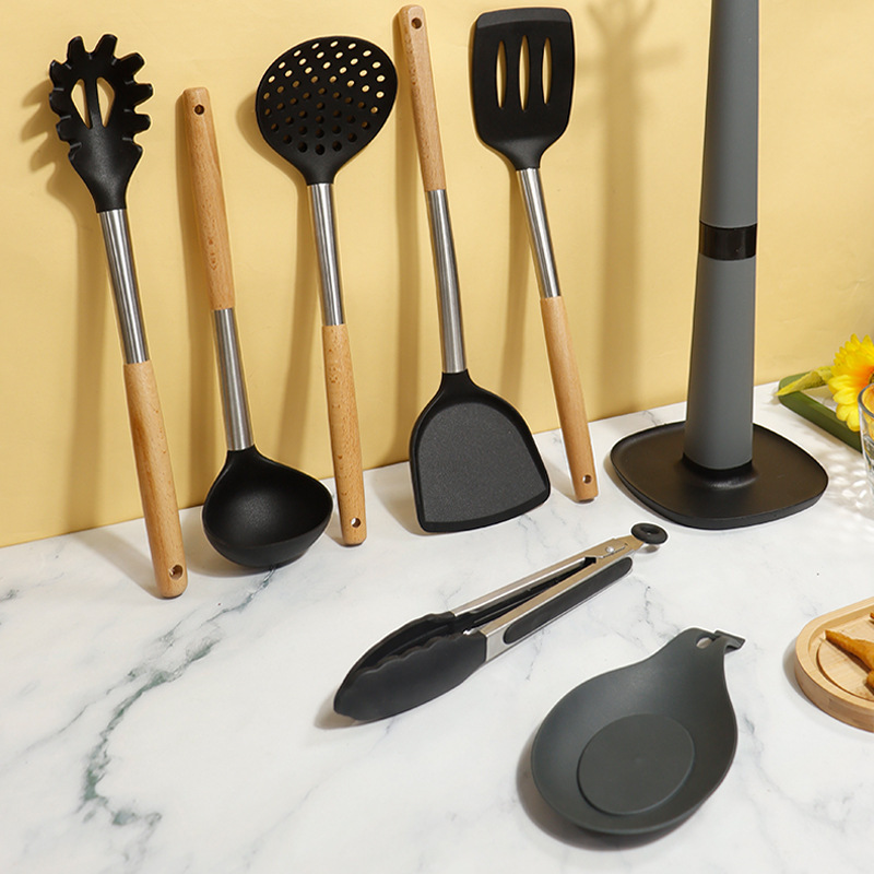 Cuchara de sopa de espátula de silicona transfronteriza Juego de 8 piezas de sartén antiadherente Pala de silicona de grado alimenticio Juego de utensilios de cocina de silicona para el hogar al por mayor