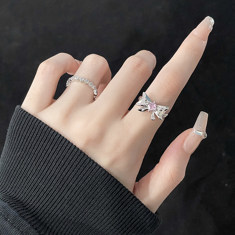 Retro Bow Knot Copper Plating Zircon Open Ring 1 Piece