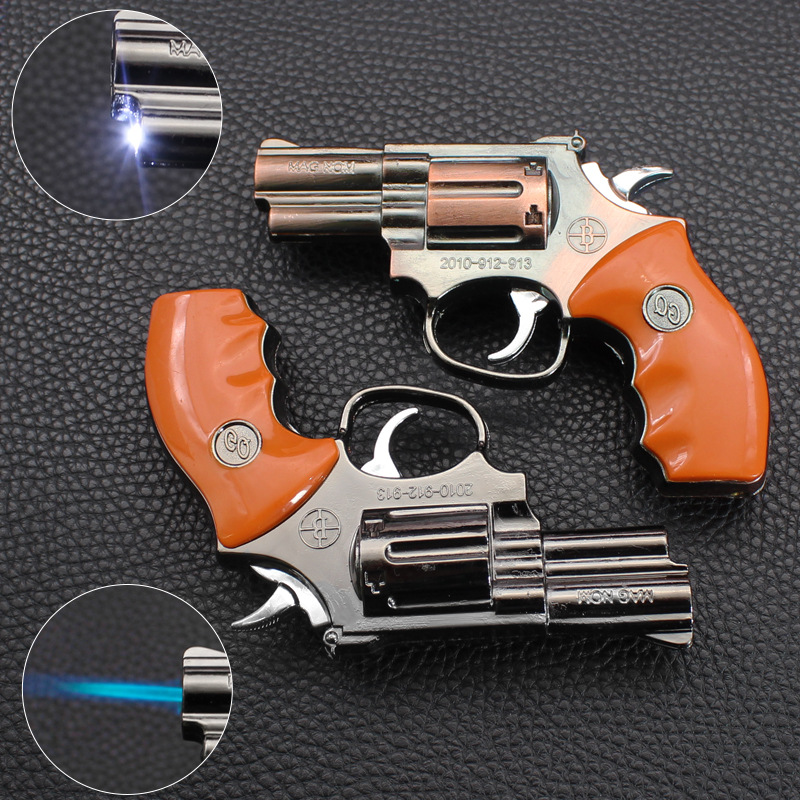 912创意直冲防风打火机 金属塑料LED照明白灯气体点烟器烟具批发