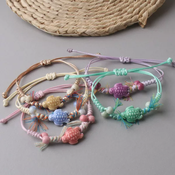 New Cute Turtle Pendant Woven Bracelet with Colorful Beads for Girls, Small Jewelry Wholesale