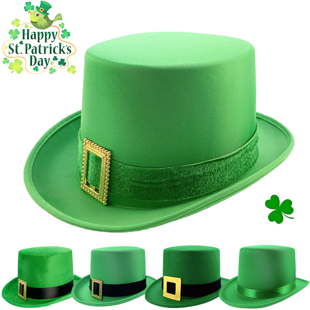 Knitted Fabric Composite Eva High Hat Irish St. Patrick's Day Green High Hat Shamrock Decorative Hat