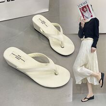 轻奢趾懒人子露趾气质凉鞋凉拖鞋女夏外穿夹休闲人字增高坡跟韩版
