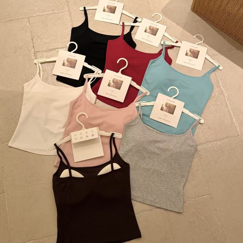My Weiwei 3005 Pure Desire Style Spaghetti Strap Basic Camisole with Built-In Chest Pads, Comfortable and Versatile Camisole for Women My Weiwei 3005 Pure Desire Style Spaghetti Strap Basic Camisole with Built-In Chest Pads, Comfortable and Versatile Camisole for Women