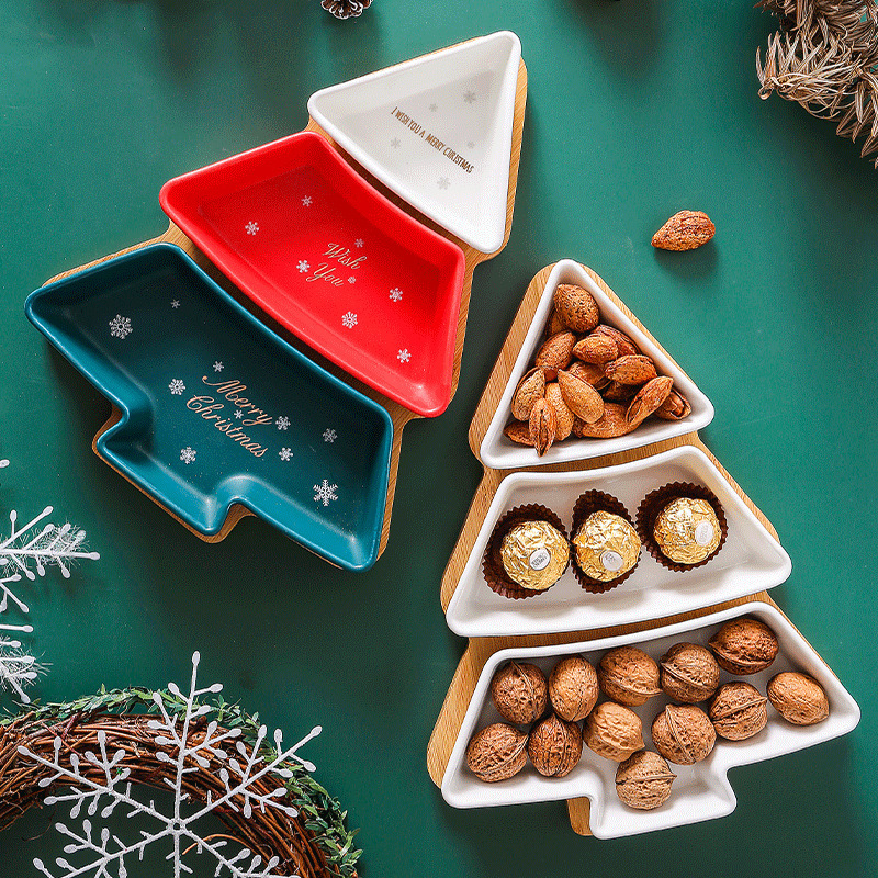 Scandinavian Christmas Tree Ceramic Fruit Plate Snack Nut Dried Fruit Plate Tableware Restaurant Presentation Plate Kindergarten Lunch Platter