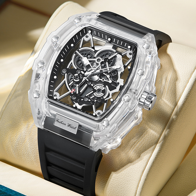Jinshidun new transparent barrel-shaped watch men's fashion watch hollow quartz watch wholesale waterproof men's watch Jinshidun new transparent barrel-shaped watch men's fashion watch hollow quartz watch wholesale waterproof men's watch