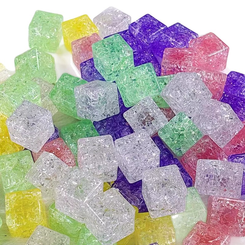 18mm爆花水晶仿真平面冰块方块DIY手工饰品配件材料彩色爆花冰裂|undefined