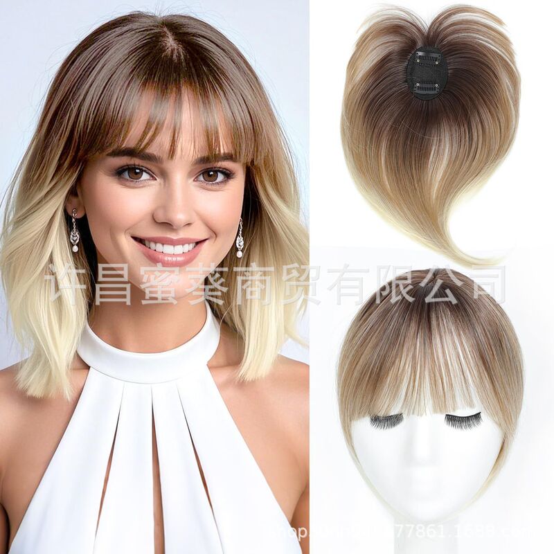Xuchang Aisi European and American Style Hairpiece for Women, Natural Seamless Invisible Bangs Hairpiece to Cover White Hair on the Top of the Head