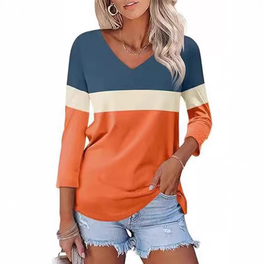 Cross-Border European and American Women's V-Neck Slim-Fit Long-Sleeve Base Shirt, 3/4 or 1/2 Sleeve T-Shirt with 3D Print Cross-Border European and American Women's V-Neck Slim-Fit Long-Sleeve Base Shirt, 3/4 or 1/2 Sleeve T-Shirt with 3D Print
