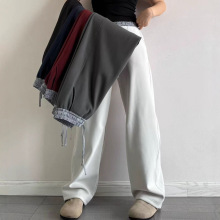 秋冬新款韩版休闲时尚撞色格子腰加绒加厚宽松休闲裤弯刀裤女2744