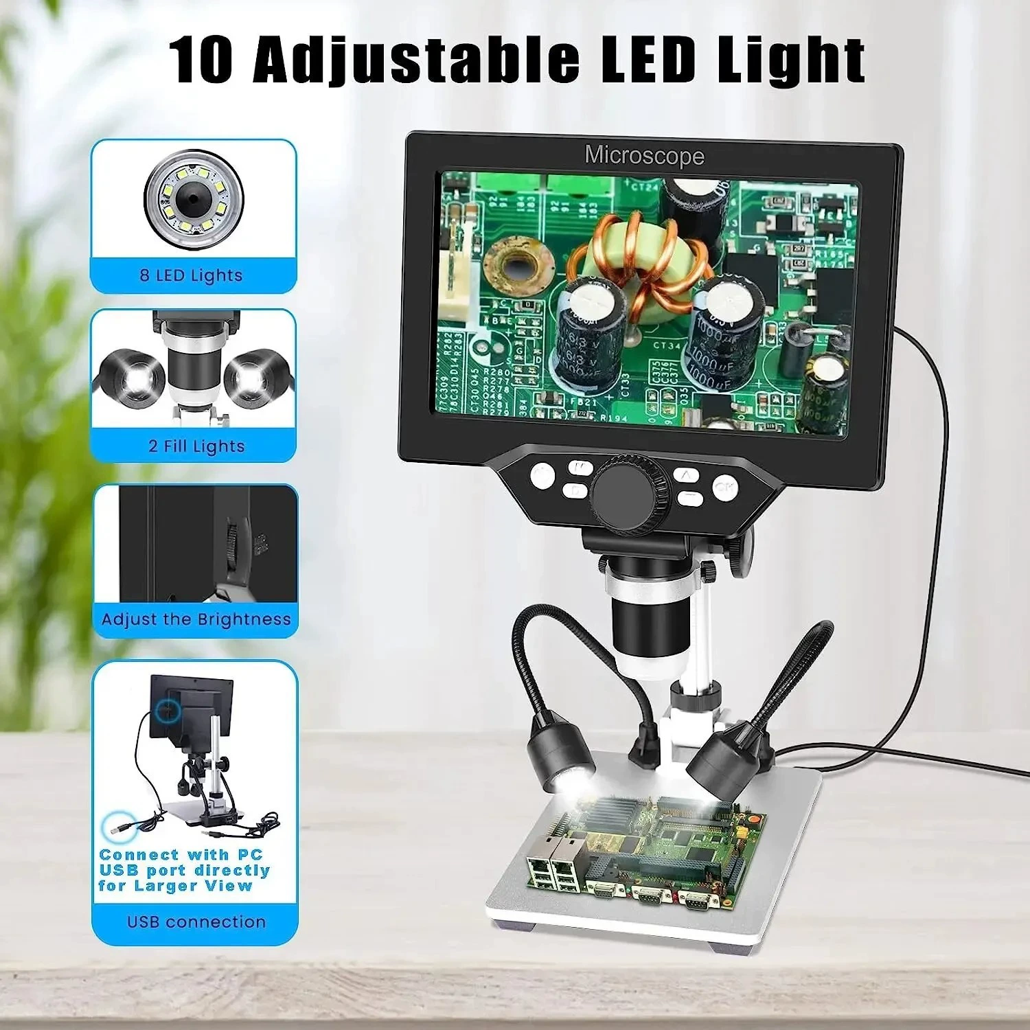 Цифровой микроскоп HD 7inch Ремонт часов для мобильного телефона Электронный микроскоп Цифровой 1200x Встроенный аккумулятор