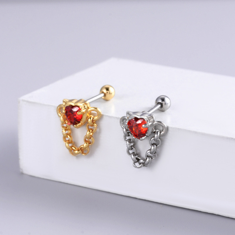 316L Stainless Steel , Copper Material 1 Piece Ear Cartilage Rings & Studs Fashion Heart Shape 316L Stainless Steel  Copper Inlay Zircon