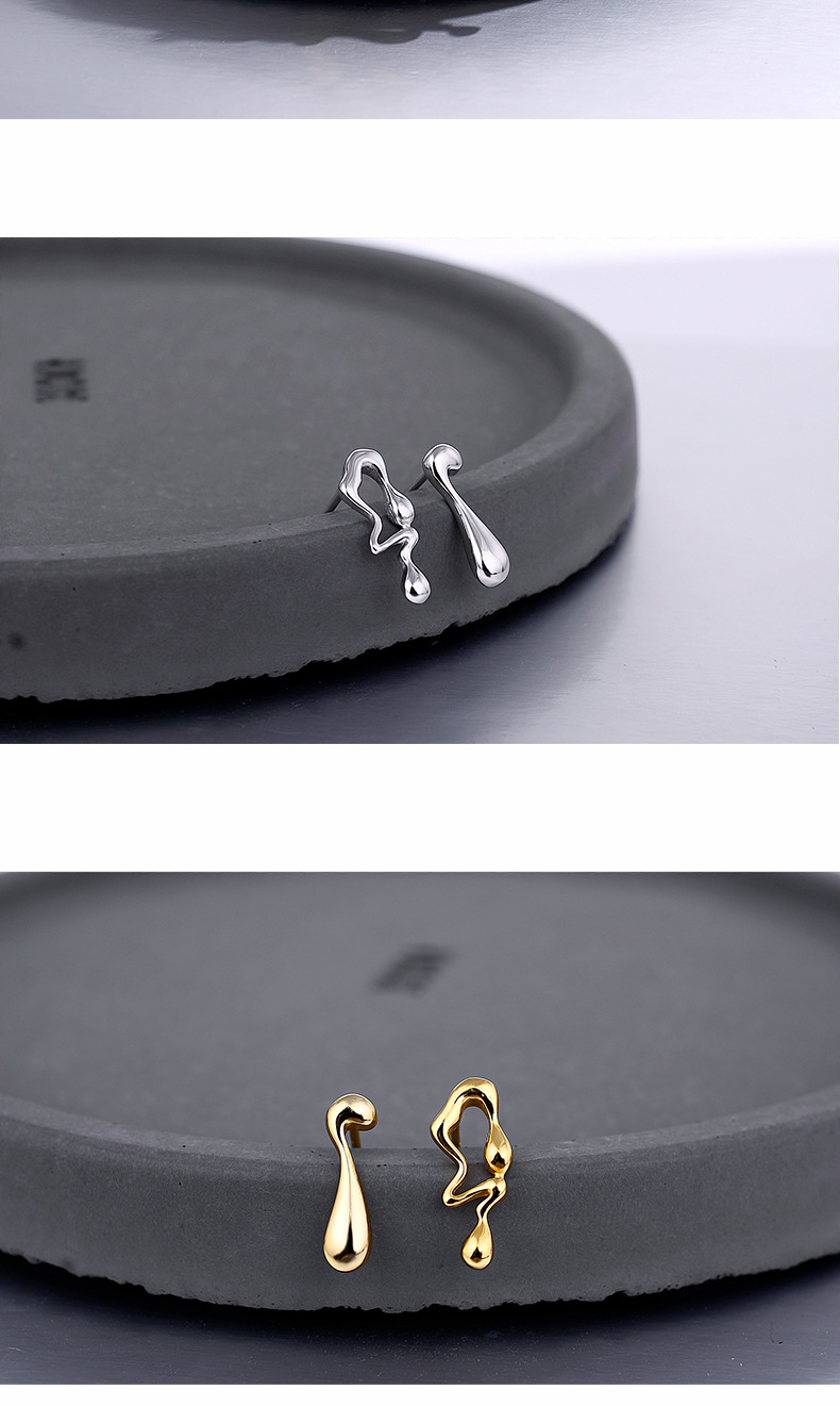 Simple Style Water Droplets Solid Color Silver Asymmetrical Plating Hollow Out Ear Studs 1 Pair