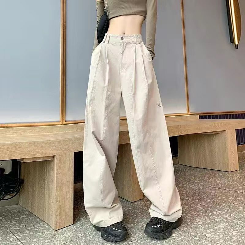 美式工装裤女2025秋季新款复古休闲高腰宽松显瘦直筒春秋阔腿裤子|undefined
