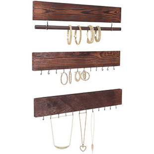 Rustic Wall Mounted Jewelry Display Stand with Removable Bracelet Bar and 24 Hooks Organizer Holder