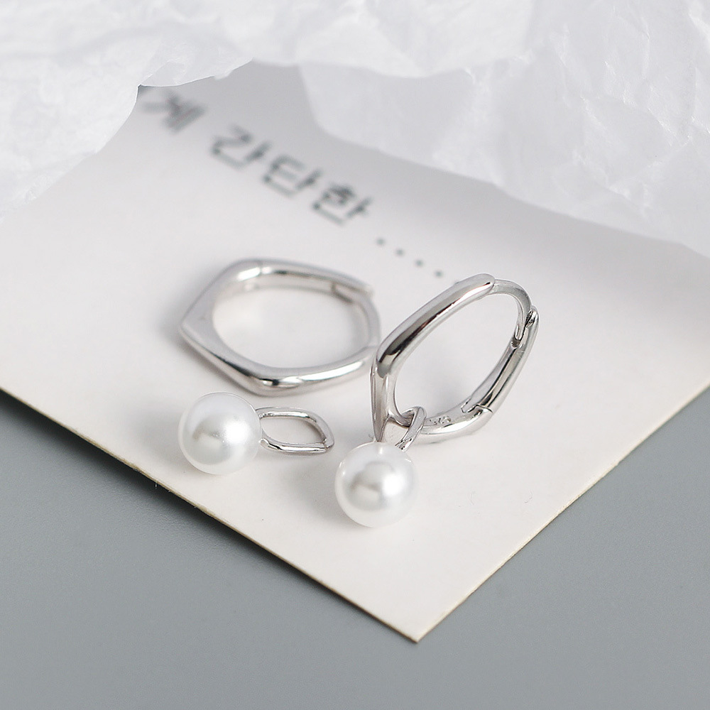 925 Sterling Silver Material 1 Pair 925 Sterling Silver Artificial Pearls Geometric Earrings
