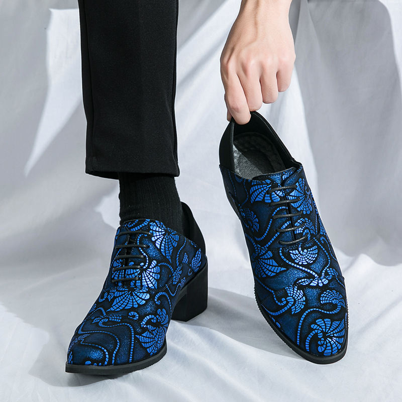 Transfronterizo 46 zapatos de cuero de talón alto para hombres 2024 primavera y otoño nuevo aumento de altura de 6 cm de patrón de novio zapatos de boda para hombres