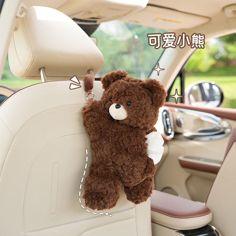 Automóvil encantador gato perro caja de toallas de dibujos animados muñeca coche colgante caja de extracción muñeca de peluche bolsa de toallas de papel