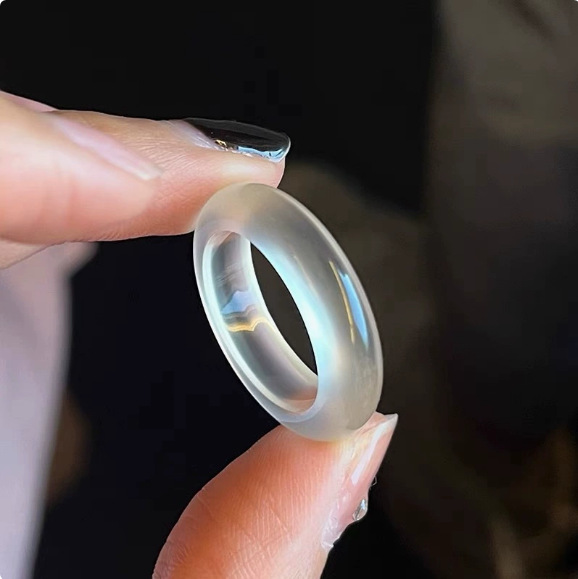 Natural White Agate Ring with a High Ice-Like Transparency, High-Quality White Chalcedony Plain Band Ring, Wholesale High Ice Band Rings