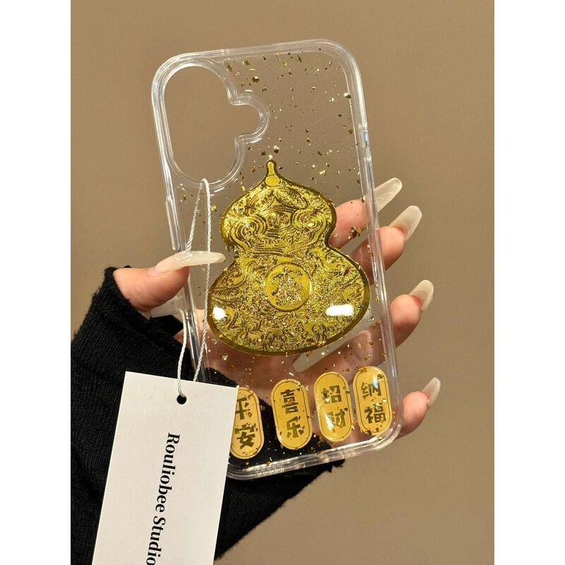 春夏金葫芦金箔適用 iPhone 17Pro 携帯電話ケース 16promax 耐衝撃 15Pro エポキシ樹脂 大穴ケース|undefined