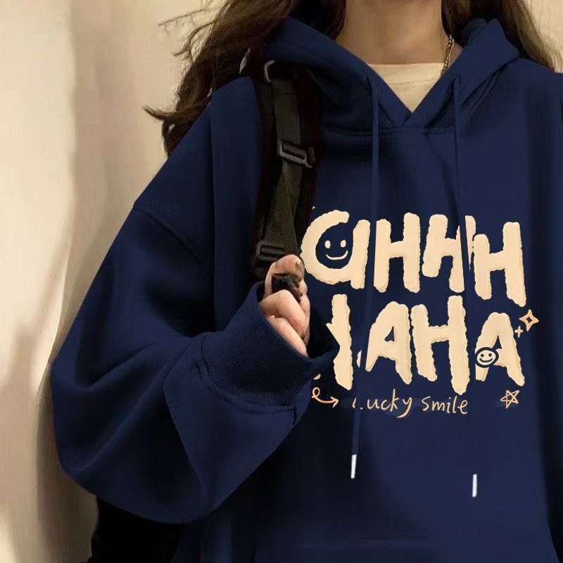 American Retro Smile Letter Hooded Sweatshirt for Men and Women, Autumn and Winter Fleece Trendy Jacket, Oversized Loose Top American Retro Smile Letter Hooded Sweatshirt for Men and Women, Autumn and Winter Fleece Trendy Jacket, Oversized Loose Top