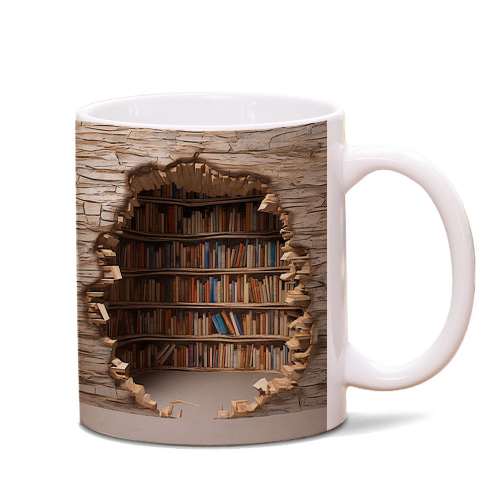 Cross-border 3D efecto taza de impresión imagen orden estantería Taza de cerámica impresión LOGO espacio creativo taza blanca