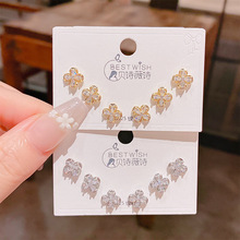 2025新品锆石立体瓣花气质三对装耳钉 女韩版银针高级感6件套装