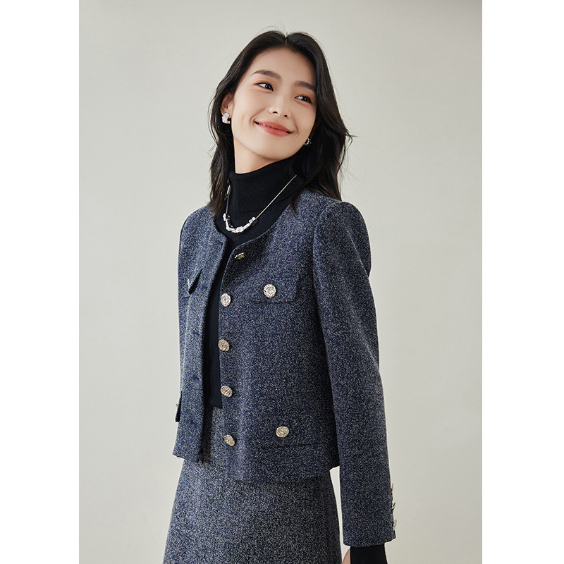 意大利高山羊毛小香风粗花呢夹克女秋冬新款2025休闲短款外套上衣|undefined